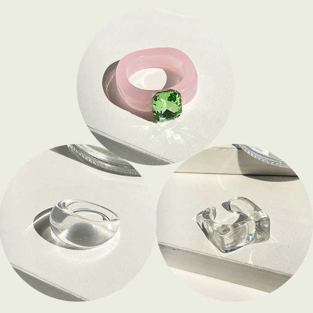 17KM Zestaw 3 koreańskich pierścieni geometrycznych z przezroczystą żywicą akrylową dla modnych kobiet - biżuteria z kryształem 2021 - Wianko - 36