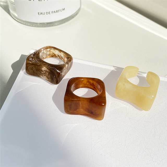 17KM Zestaw 3 koreańskich pierścieni geometrycznych z przezroczystą żywicą akrylową dla modnych kobiet - biżuteria z kryształem 2021 - Wianko - 11