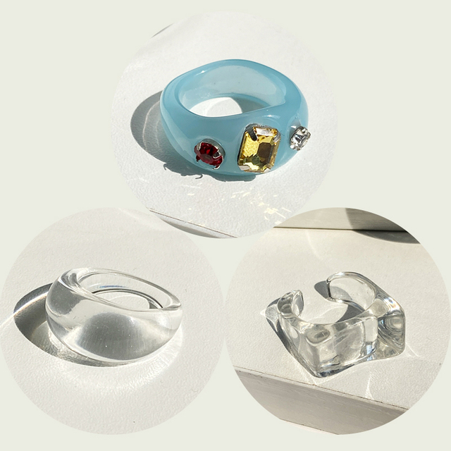 17KM Zestaw 3 koreańskich pierścieni geometrycznych z przezroczystą żywicą akrylową dla modnych kobiet - biżuteria z kryształem 2021 - Wianko - 32