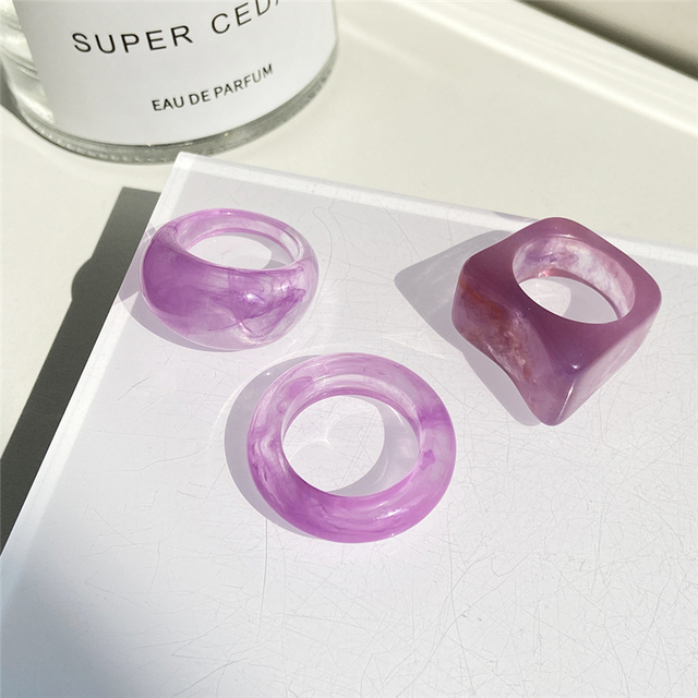 17KM Zestaw 3 koreańskich pierścieni geometrycznych z przezroczystą żywicą akrylową dla modnych kobiet - biżuteria z kryształem 2021 - Wianko - 14