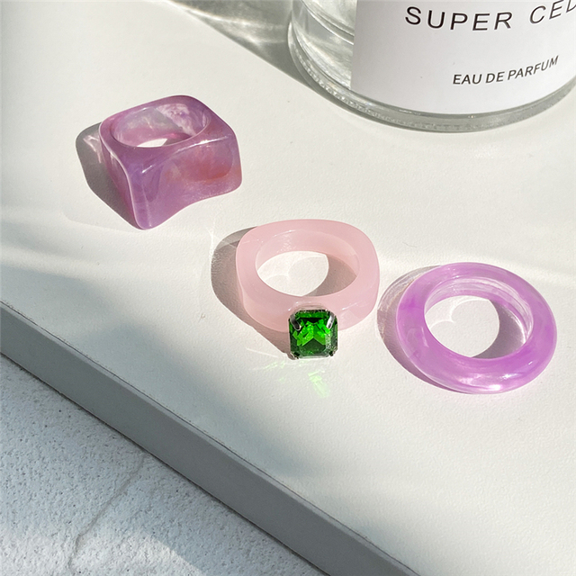 17KM Zestaw 3 koreańskich pierścieni geometrycznych z przezroczystą żywicą akrylową dla modnych kobiet - biżuteria z kryształem 2021 - Wianko - 3