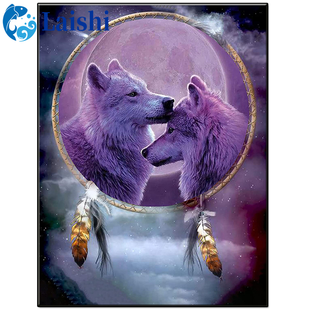 Diamentowy obraz Fioletowy wilk - łapacz snów pełny plac diament haft DIY - pełne wiertło - kryształkowy obraz ścieg krzyżykowy - Wianko - 2