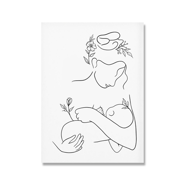 Obraz ścienny na płótnie - Linia artystyczna Matka i Dziecko - Minimalistyczne Rysunki - Dekoracja do Pokoju Dziecięcego - Wianko - 7