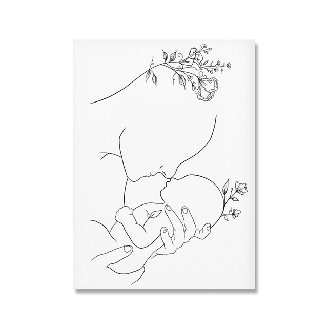 Obraz ścienny na płótnie - Linia artystyczna Matka i Dziecko - Minimalistyczne Rysunki - Dekoracja do Pokoju Dziecięcego - Wianko - 5