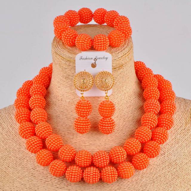 Zestaw biżuterii ślubnej z koralików afrykańskich w kolorze pomarańczowym, pochodzących z Nigerii - Wianko - 45