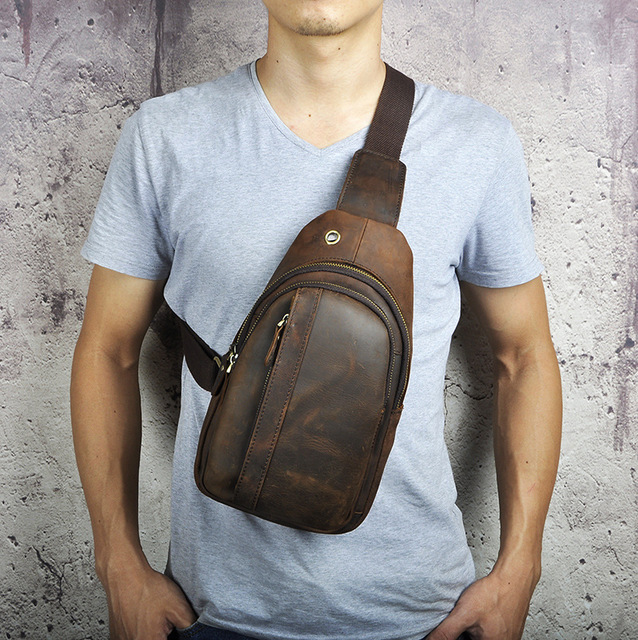 Saszetka męska z prawdziwej skóry na ramię, podróżna, typu Sling, z przegródką na tablet 8, model 010 - Wianko - 15