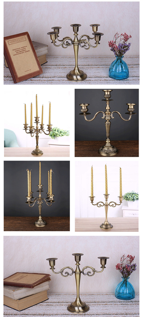 Świecznik dekoracyjny z metalu, 5-ramienny lub 3-ramienny, w brązie, idealny jako ozdoba ślubna na stół - Wianko - 12