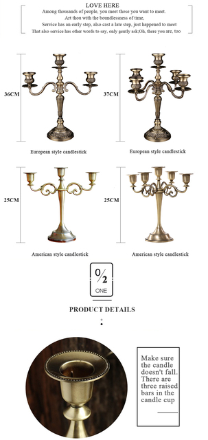 Świecznik dekoracyjny z metalu, 5-ramienny lub 3-ramienny, w brązie, idealny jako ozdoba ślubna na stół - Wianko - 9