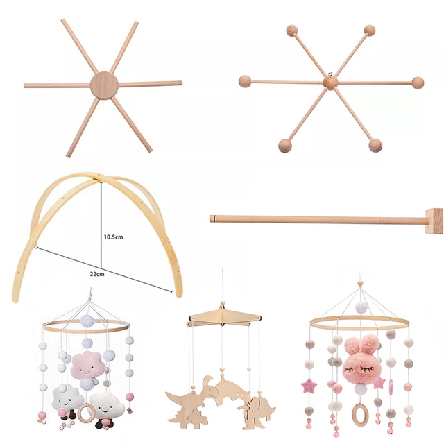 Zestaw drewniany do łóżeczka dla noworodka z wieszakiem, ramą dzwonków i mobilnym łóżeczkiem - zabawka DIY dla dzieci (0-12 miesięcy) - Wianko - 6