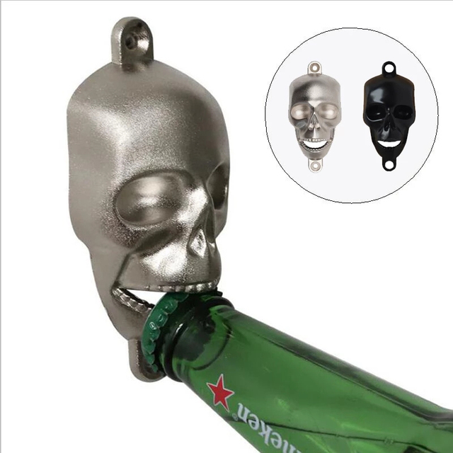 Ręczny otwieracz do butelek w kształcie czaszki, aluminiowy uchwyt ścienny - Wianko - 8