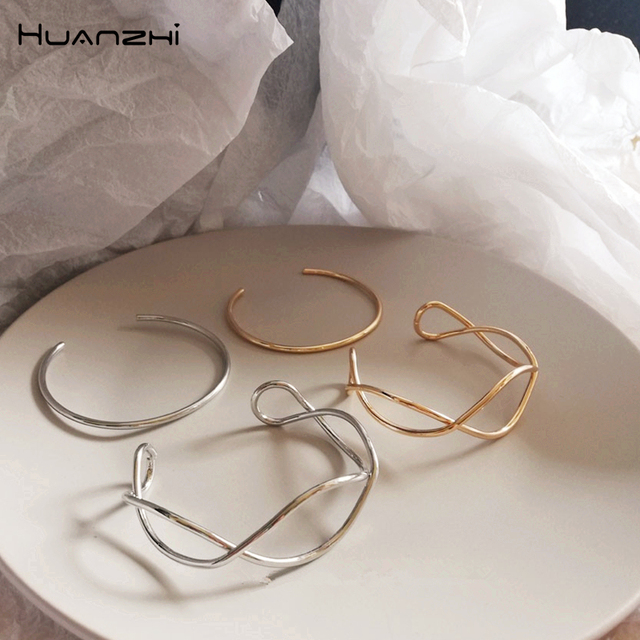 Bransoletka geometryczna HUANZHI 2021 z białym skorupiakiem i metalowym zagięciem - biżuteria dla kobiet i dziewcząt - Wianko - 1