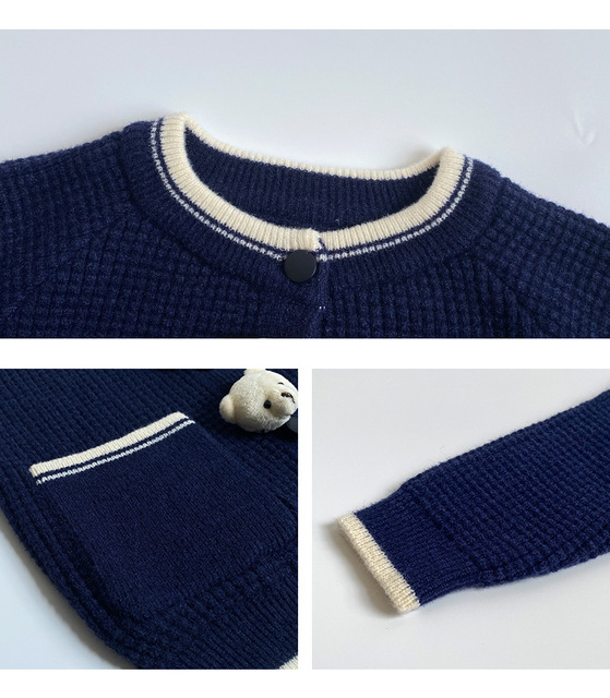 Dziecięcy sweter jesienno-zimowy dla chłopców i dziewczynek z luźnym, koreańskim fasonem - solidne, dzianinowe ubranie dziecięce z motywem niedźwiedzia - Wianko - 3