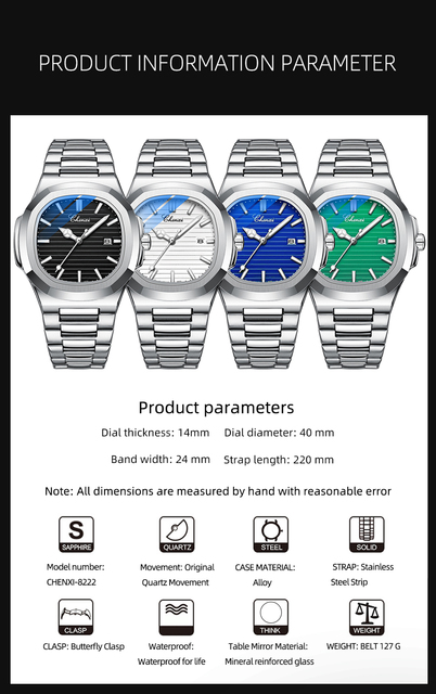 Mężczyźni zegarek kwarcowy CHENXI 2021 biznesowy, luksusowa marka, stal nierdzewna, wodoodporny, luminoforowy - Wianko - 4