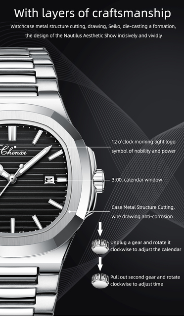 Mężczyźni zegarek kwarcowy CHENXI 2021 biznesowy, luksusowa marka, stal nierdzewna, wodoodporny, luminoforowy - Wianko - 5