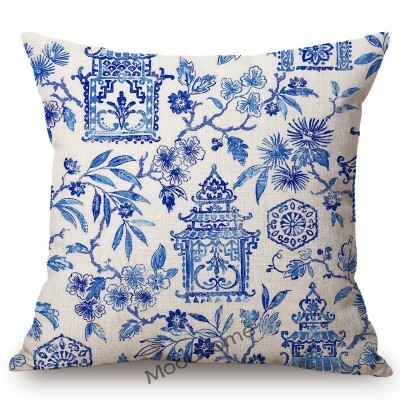 Poszewka na poduszkę z tradycyjnym francuskim motywem Toile De Jouy (granatowy, niebieski, słoń, kwiatowy) - Wianko - 7