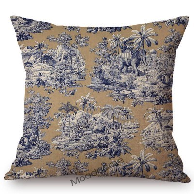 Poszewka na poduszkę z tradycyjnym francuskim motywem Toile De Jouy (granatowy, niebieski, słoń, kwiatowy) - Wianko - 18