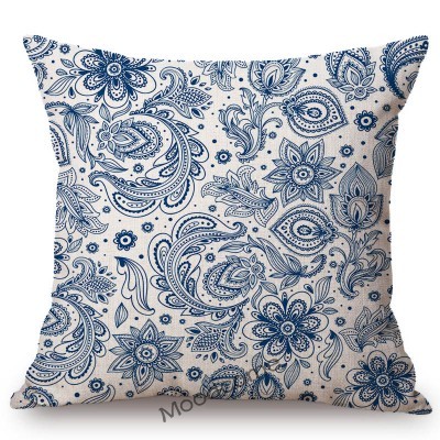 Poszewka na poduszkę z tradycyjnym francuskim motywem Toile De Jouy (granatowy, niebieski, słoń, kwiatowy) - Wianko - 11