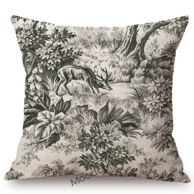Poszewka na poduszkę z tradycyjnym francuskim motywem Toile De Jouy (granatowy, niebieski, słoń, kwiatowy) - Wianko - 13