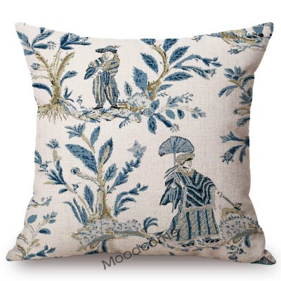 Poszewka na poduszkę z tradycyjnym francuskim motywem Toile De Jouy (granatowy, niebieski, słoń, kwiatowy) - Wianko - 5