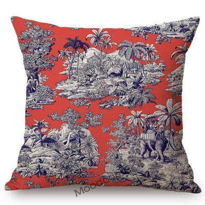 Poszewka na poduszkę z tradycyjnym francuskim motywem Toile De Jouy (granatowy, niebieski, słoń, kwiatowy) - Wianko - 15