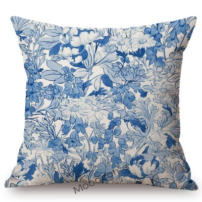 Poszewka na poduszkę z tradycyjnym francuskim motywem Toile De Jouy (granatowy, niebieski, słoń, kwiatowy) - Wianko - 12
