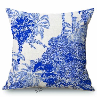 Poszewka na poduszkę z tradycyjnym francuskim motywem Toile De Jouy (granatowy, niebieski, słoń, kwiatowy) - Wianko - 9