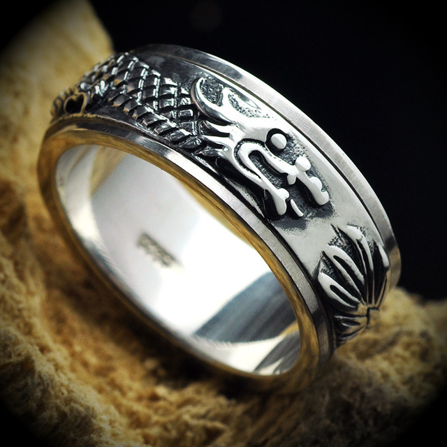 Pierścień męski z prawdziwego srebra 925 w stylu retro z motywem smoka - Wianko - 4