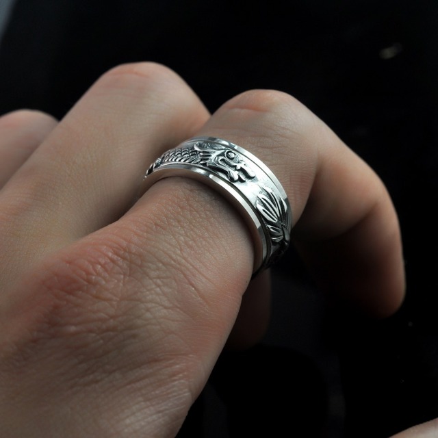 Pierścień męski z prawdziwego srebra 925 w stylu retro z motywem smoka - Wianko - 3