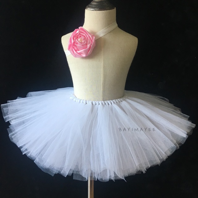 Śliczne białe tutu dla dzieci - ręcznie wykonane tiulowe spódnice z zestawem opasek w różową różą, idealne na przyjęcie czy kostium baletowy - Wianko - 3
