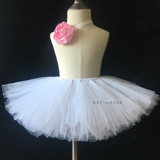 Śliczne białe tutu dla dzieci - ręcznie wykonane tiulowe spódnice z zestawem opasek w różową różą, idealne na przyjęcie czy kostium baletowy - Wianko - 4