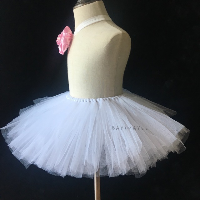 Śliczne białe tutu dla dzieci - ręcznie wykonane tiulowe spódnice z zestawem opasek w różową różą, idealne na przyjęcie czy kostium baletowy - Wianko - 5
