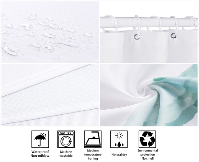 Zasłona prysznicowa z nadrukiem pleśni YIMING zmywalna 3D 240x180cm z hakiem dekoracyjnym - Wianko - 15