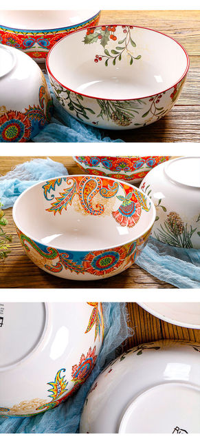 Amerykańska miska na zupę - duża, kolorowa porcelanowa miska (12 cali) o wyrazistym wzorze, idealna na owoce - styl wiejski - Wianko - 8