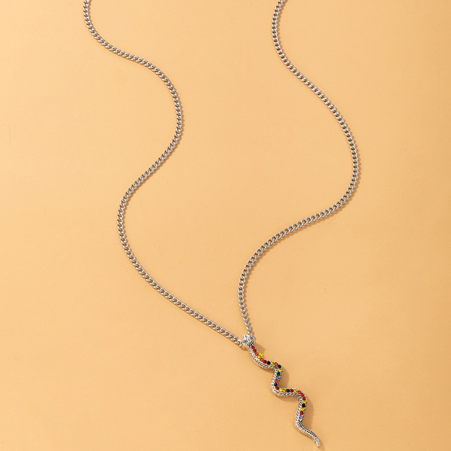 Lukusowy naszyjnik wężowy z kolorowymi rhinestonami dla kobiet, srebrny kołnierz łańcuszkowy - Wianko - 4