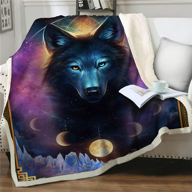 Miękki flanelowy koc zjawiskowy księżyc wilk Sherpa kocyk do okrywania łóżek Sofa kapa na kołdrę biuro podróży koc - koce - Wianko - 13