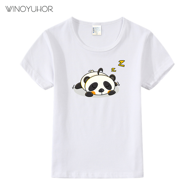 Koszulka dziecięca z nadrukiem śpiącej, śmiesznej kawaii pandy w stylu kreskówki, kratkowane rękawki, letni dziecięcy top - Wianko - 6