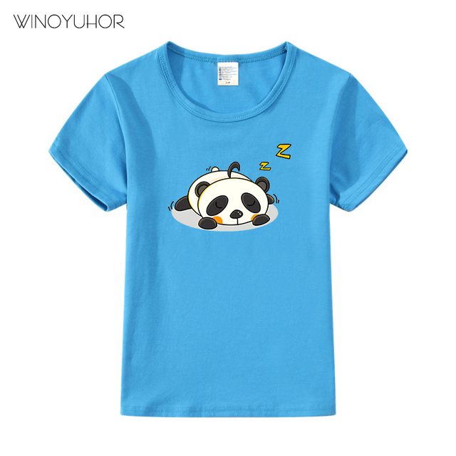 Koszulka dziecięca z nadrukiem śpiącej, śmiesznej kawaii pandy w stylu kreskówki, kratkowane rękawki, letni dziecięcy top - Wianko - 13