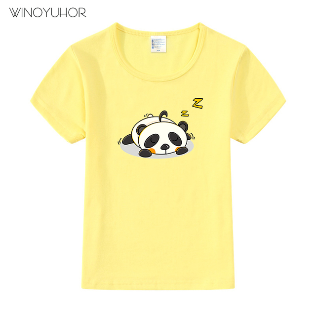 Koszulka dziecięca z nadrukiem śpiącej, śmiesznej kawaii pandy w stylu kreskówki, kratkowane rękawki, letni dziecięcy top - Wianko - 10