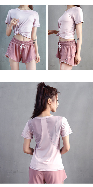 Damska koszulka do jogi z tylną siatką i patchworkiem, luźny krój, o-neck,  krótkie rękawy - Wianko - 5