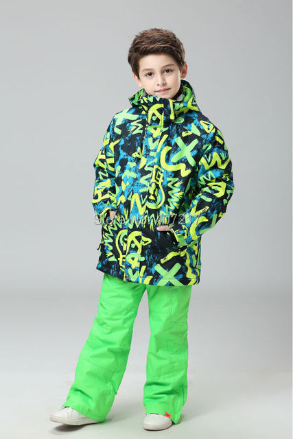 Kombinezon narciarski zielony Doodle dla chłopców, wodoodporny, izolowany, dziecięcy zestaw narciarski - kurtka śniegowa i spodnie - Wianko - 5