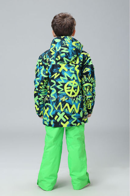 Kombinezon narciarski zielony Doodle dla chłopców, wodoodporny, izolowany, dziecięcy zestaw narciarski - kurtka śniegowa i spodnie - Wianko - 7