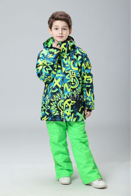 Kombinezon narciarski zielony Doodle dla chłopców, wodoodporny, izolowany, dziecięcy zestaw narciarski - kurtka śniegowa i spodnie - Wianko - 8