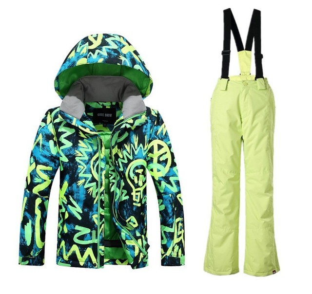 Kombinezon narciarski zielony Doodle dla chłopców, wodoodporny, izolowany, dziecięcy zestaw narciarski - kurtka śniegowa i spodnie - Wianko - 23