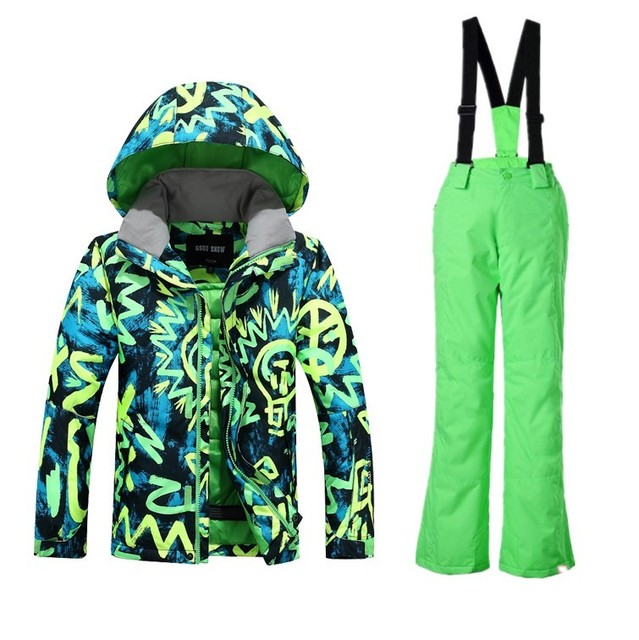 Kombinezon narciarski zielony Doodle dla chłopców, wodoodporny, izolowany, dziecięcy zestaw narciarski - kurtka śniegowa i spodnie - Wianko - 22
