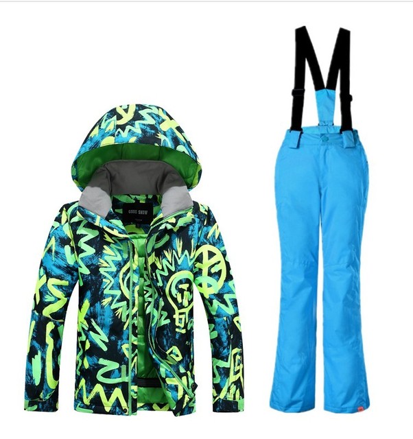 Kombinezon narciarski zielony Doodle dla chłopców, wodoodporny, izolowany, dziecięcy zestaw narciarski - kurtka śniegowa i spodnie - Wianko - 21