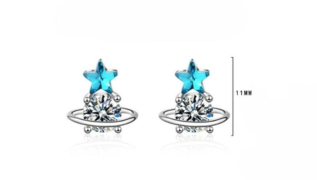 Kolczyki asymetryczne 925 Sterling Silver z błękitną kryształową gwiazdą dla eleganckiej nastolatki SEA425 - Wianko - 28