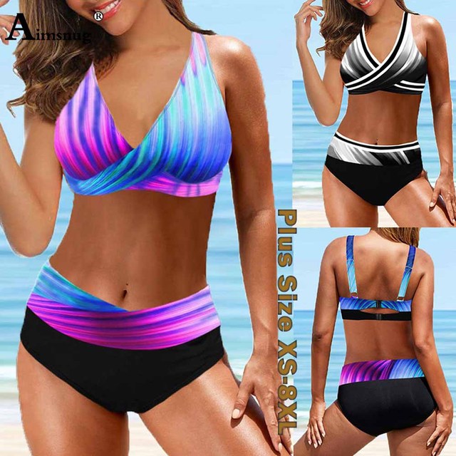 Duży rozmiar Bikini Set Patchwork 4XL/5XL - dwuczęściowy strój kąpielowy Halter Push Up - Sexy Femme stroje kąpielowe 2021 - Wianko - 2