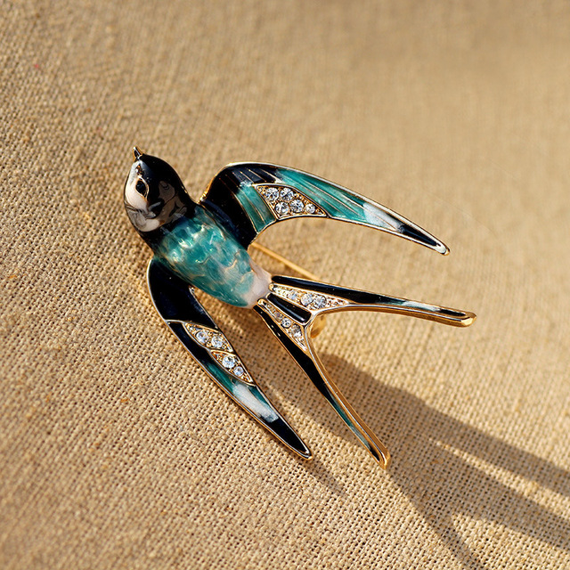 Klasyczna broszka jaskółka emalia z kryształem dla kobiet i dziewcząt - biżuteria ptakowa do płaszcza - Wianko - 3