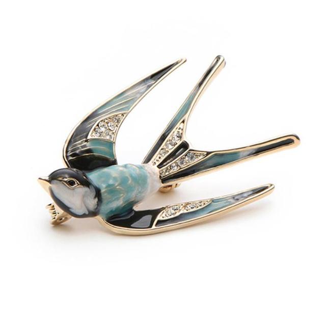 Klasyczna broszka jaskółka emalia z kryształem dla kobiet i dziewcząt - biżuteria ptakowa do płaszcza - Wianko - 8