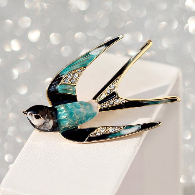Klasyczna broszka jaskółka emalia z kryształem dla kobiet i dziewcząt - biżuteria ptakowa do płaszcza - Wianko - 4